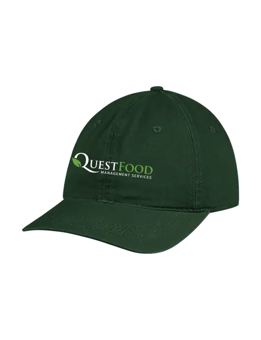 Garment Washed Unstructured Twill Dark Green Cap w/Quest Food Logo