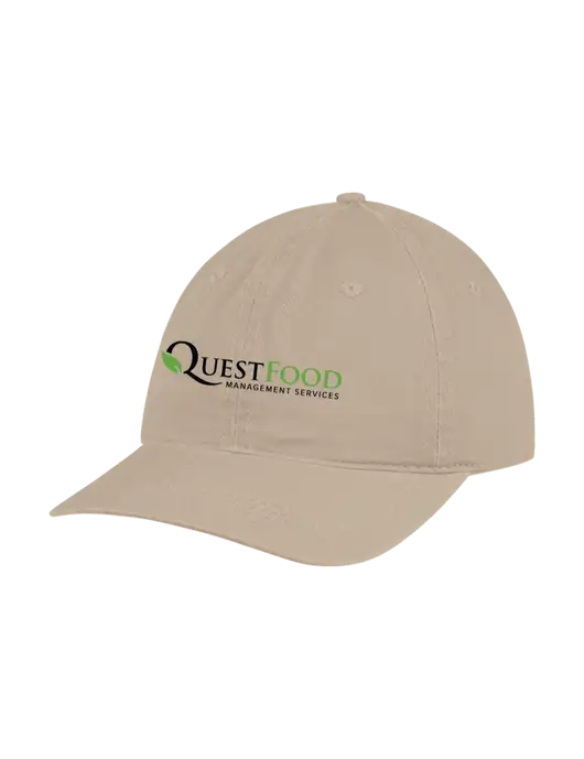 Garment Washed Unstructured Twill Tan Cap w/Quest Food Logo
