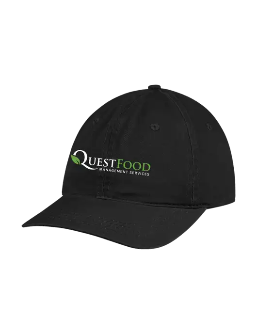 Garment Washed Unstructured Twill Black Cap w/Quest Food Logo