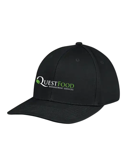 Premium Modern Structured Twill Black Snapback Cap w/Quest Food Logo