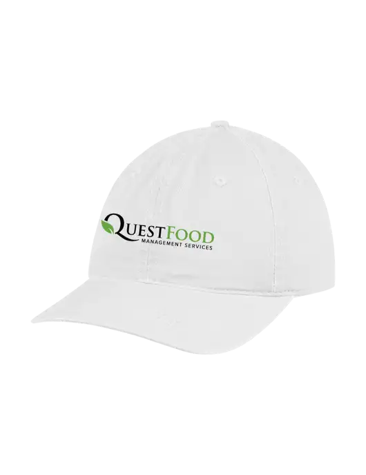 Garment Washed Unstructured Twill White Cap w/Quest Food Logo