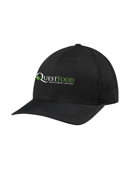 Richardson Adjustable Snapback Original 112 Trucker Cap Black w/Black Mesh w/Quest Food Logo