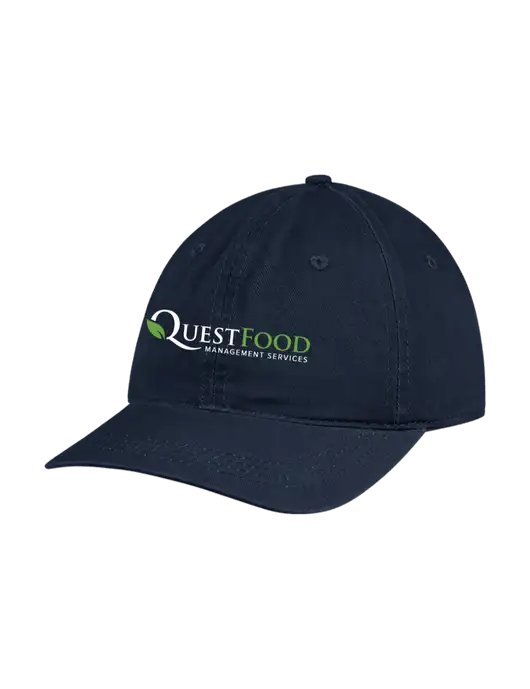 Garment Washed Unstructured Twill Navy Cap w/Quest Food Logo