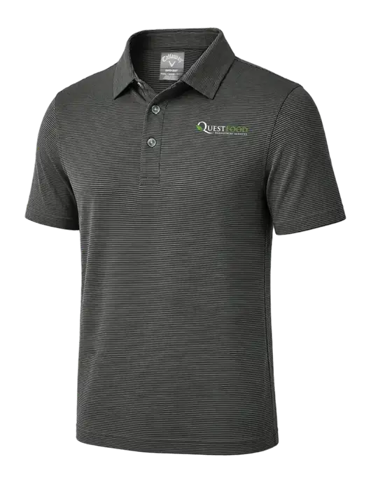 Callaway Black Fine Line Stripe Polo w/Quest Food Logo