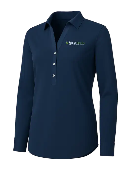 Womens Navy City Stretch Shirt w/Quest Food Logo