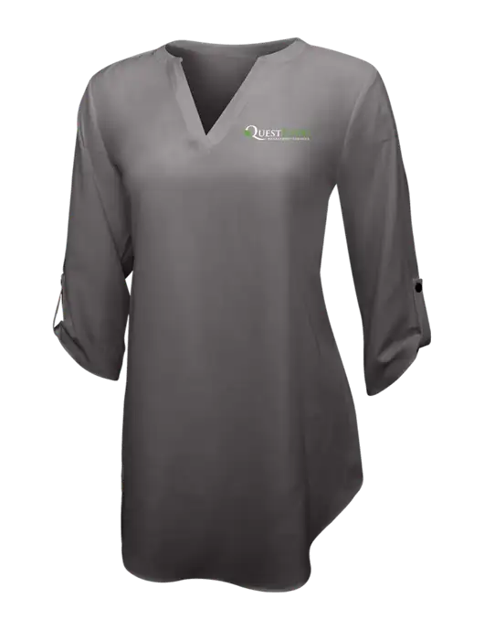 Dark Grey Womens 3/4 Sleeve Tunic Blouse w/Quest Food Logo