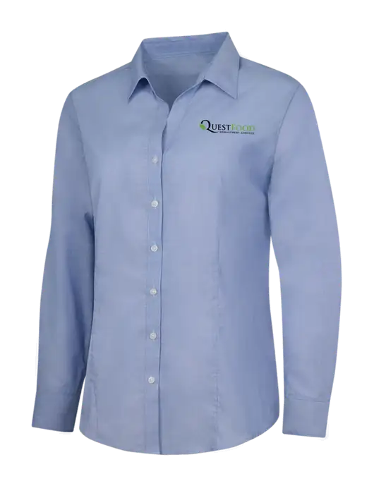 Light Slate Blue Womens Crosshatch Easy Care Shirt w/Quest Food Logo