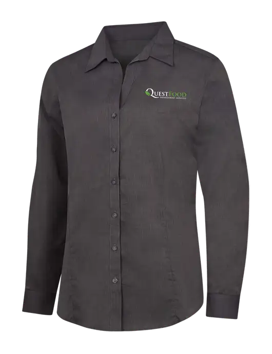 Womens Soft Black Crosshatch Easy Care Shirt w/Quest Food Logo