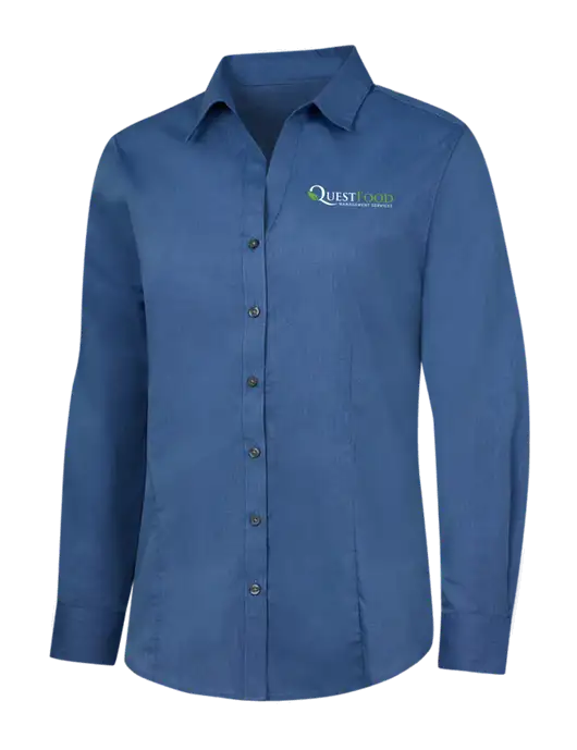 Light Navy Womens Crosshatch Easy Care Shirt w/Quest Food Logo