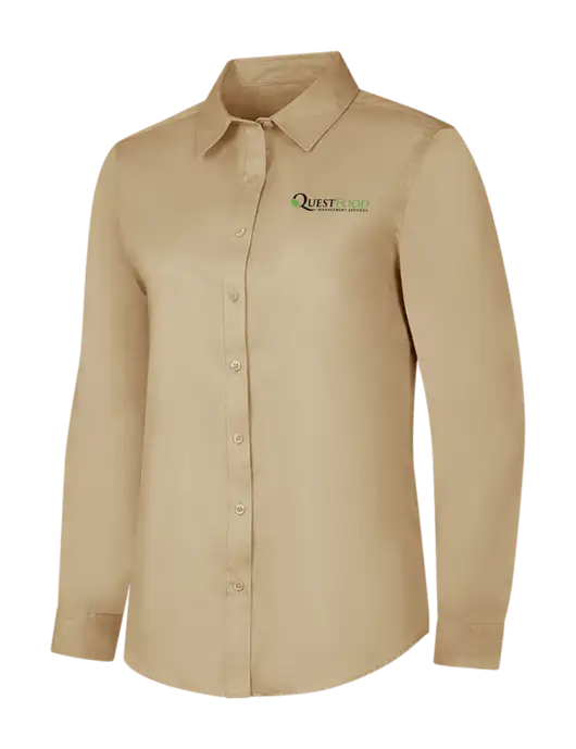 Dark Tan Womens Long Sleeve Superpro React Twill Shirt w/Quest Food Logo