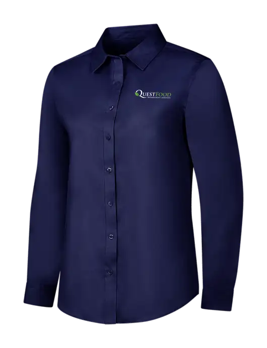 Navy Womens Long Sleeve Superpro React Twill Shirt w/Quest Food Logo