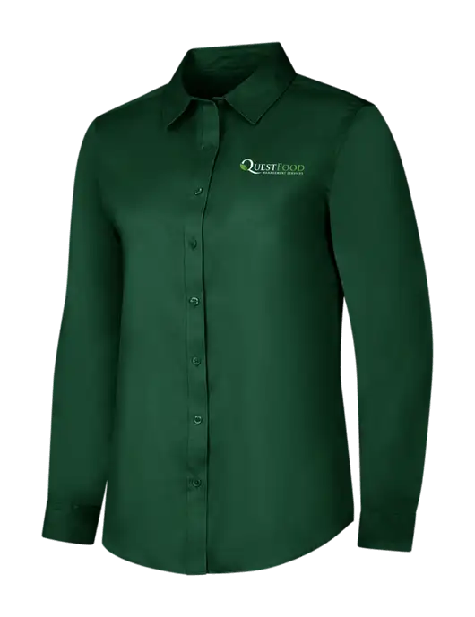 Dark Green Womens Long Sleeve Superpro React Twill Shirt w/Quest Food Logo