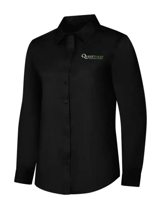 Womens Black Long Sleeve Superpro React Twill Shirt w/Quest Food Logo