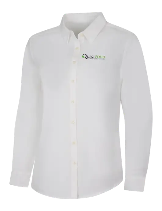 Womens White Long Sleeve Superpro React Twill Shirt w/Quest Food Logo