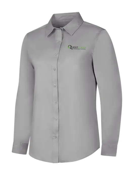 Light Grey Womens Long Sleeve Superpro React Twill Shirt w/Quest Food Logo