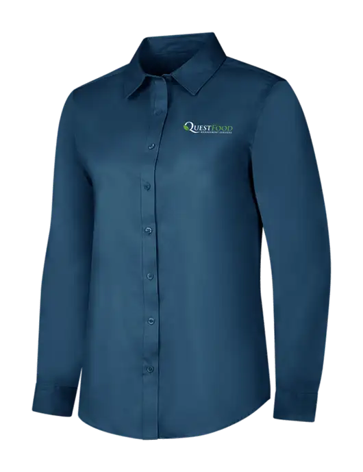 Light Navy Womens Long Sleeve Superpro React Twill Shirt w/Quest Food Logo