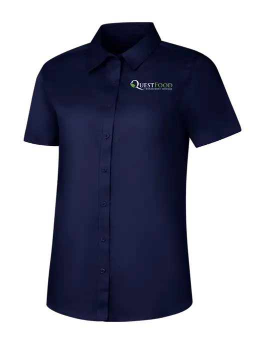 Womens Navy Short Sleeve Superpro React Twill Shirt w/Quest Food Logo