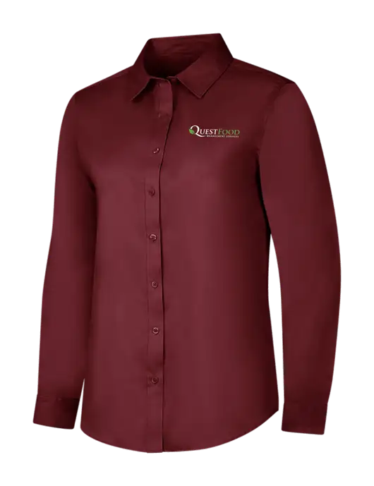 Maroon Womens Long Sleeve Superpro React Twill Shirt w/Quest Food Logo