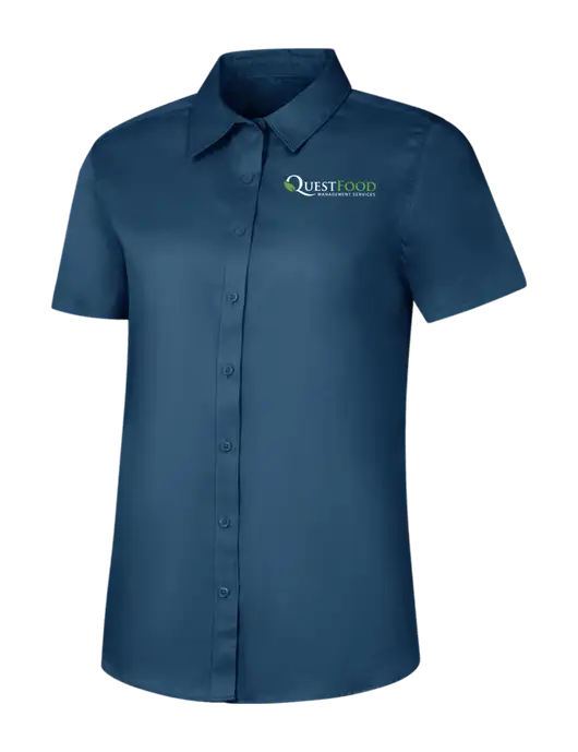 Womens Light Navy Short Sleeve Superpro React Twill Shirt w/Quest Food Logo