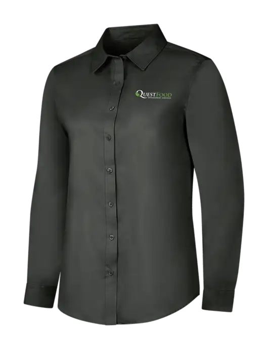 Dark Grey Womens Long Sleeve Superpro React Twill Shirt w/Quest Food Logo