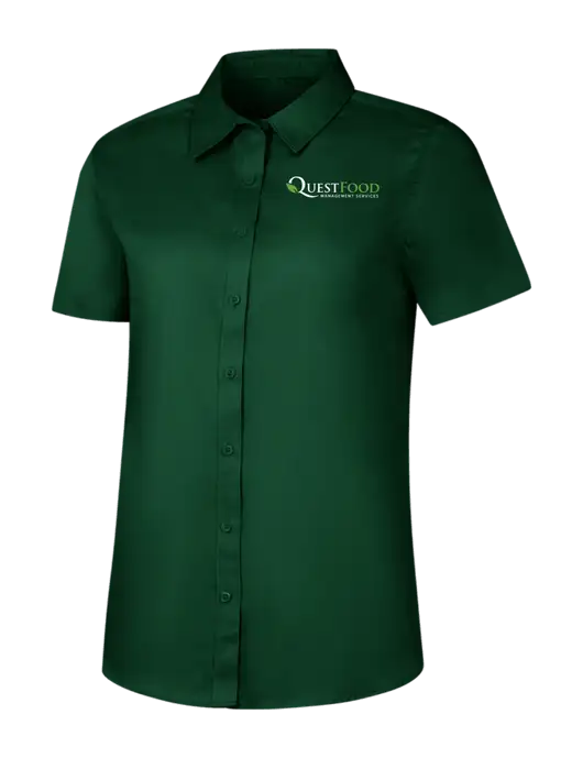 Womens Dark Green Short Sleeve Superpro React Twill Shirt w/Quest Food Logo