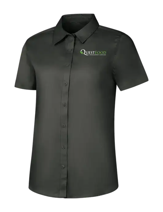 Womens Dark Grey Short Sleeve Superpro React Twill Shirt w/Quest Food Logo
