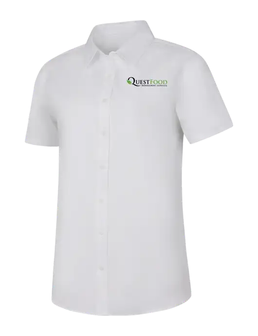 Womens White Short Sleeve Superpro React Twill Shirt w/Quest Food Logo