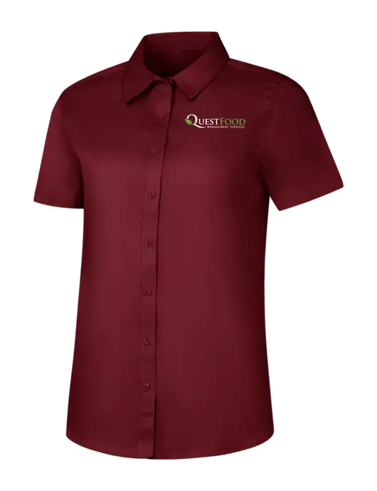 Womens Maroon Short Sleeve Superpro React Twill Shirt w/Quest Food Logo