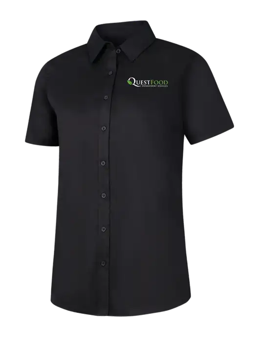 Womens Black Short Sleeve Superpro React Twill Shirt w/Quest Food Logo