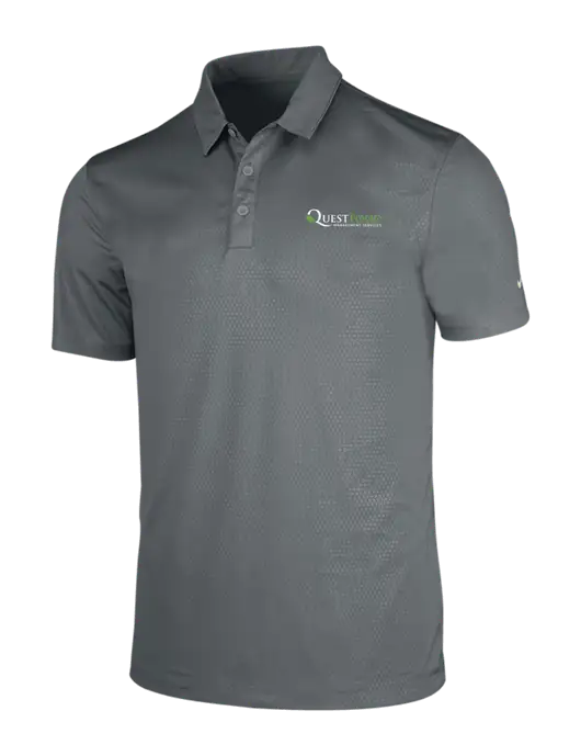 NIKE Medium Grey Dri-Fit Embossed Tri-Blade Polo w/Quest Food Logo