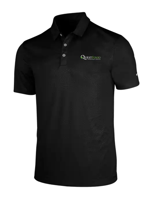 NIKE Black Dri-Fit Embossed Tri-Blade Polo w/Quest Food Logo