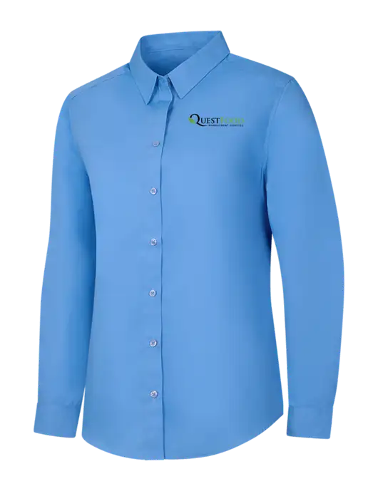 Womens Carolina Blue Long Sleeve Carefree Poplin Shirt w/Quest Food Logo