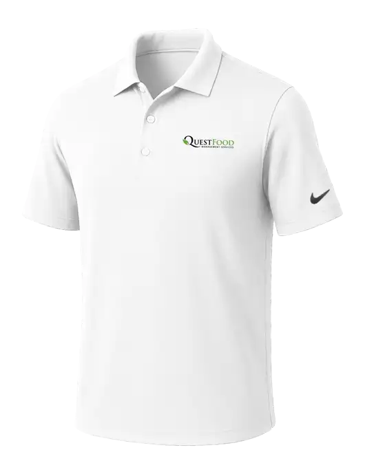 NIKE White Dri-Fit Micro Pique Polo w/Quest Food Logo