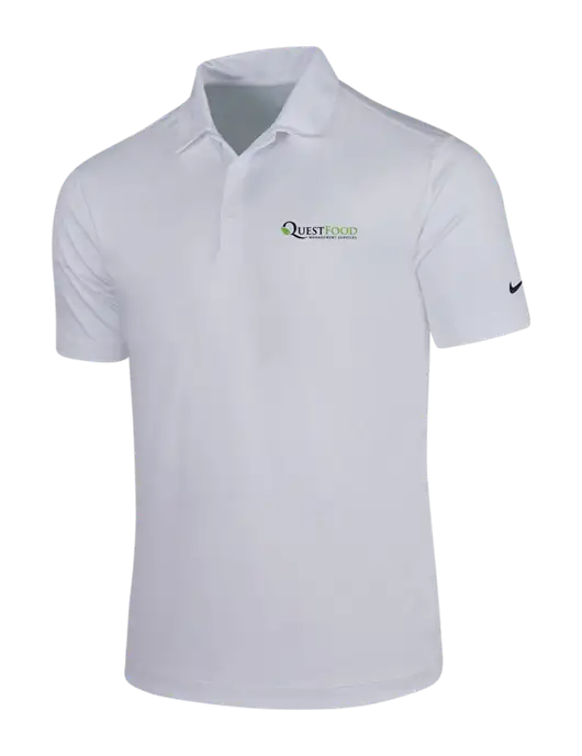 NIKE White Dri-Fit Vertical Mesh Polo w/Quest Food Logo