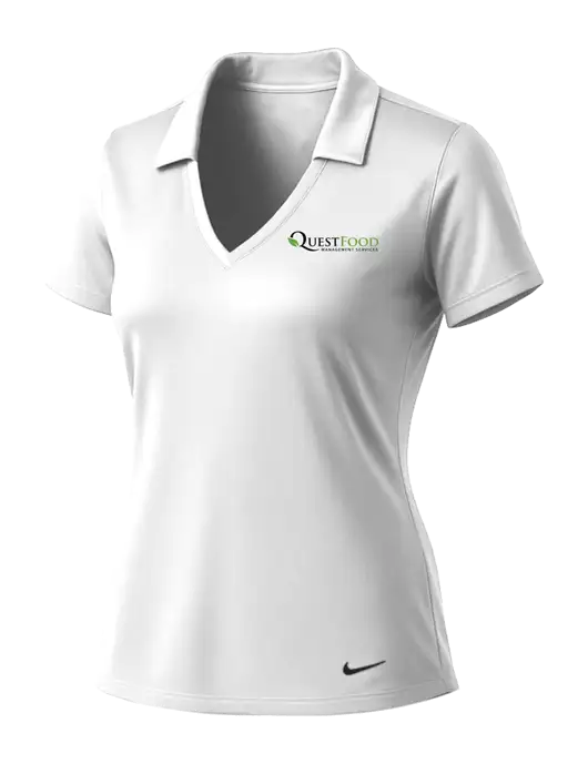 NIKE White Womens Dri-Fit Vertical Mesh Polo w/Quest Food Logo