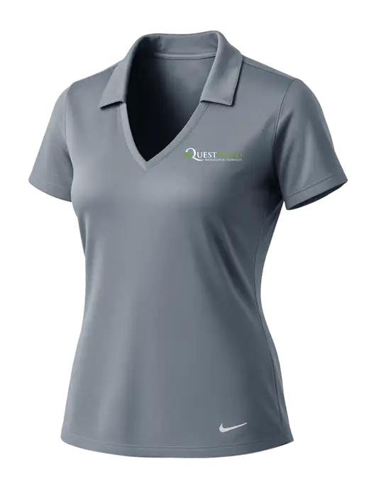 NIKE Medium Grey Womens Dri-Fit Vertical Mesh Polo w/Quest Food Logo