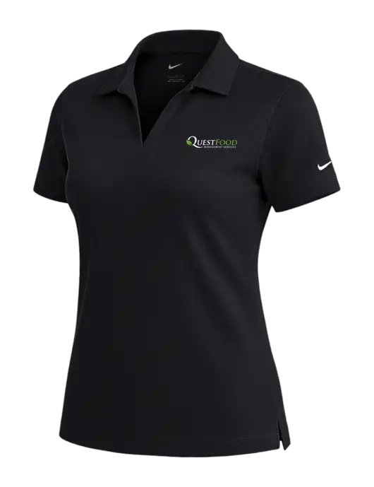 NIKE Black Womens Dri-Fit Micro Pique Polo w/Quest Food Logo