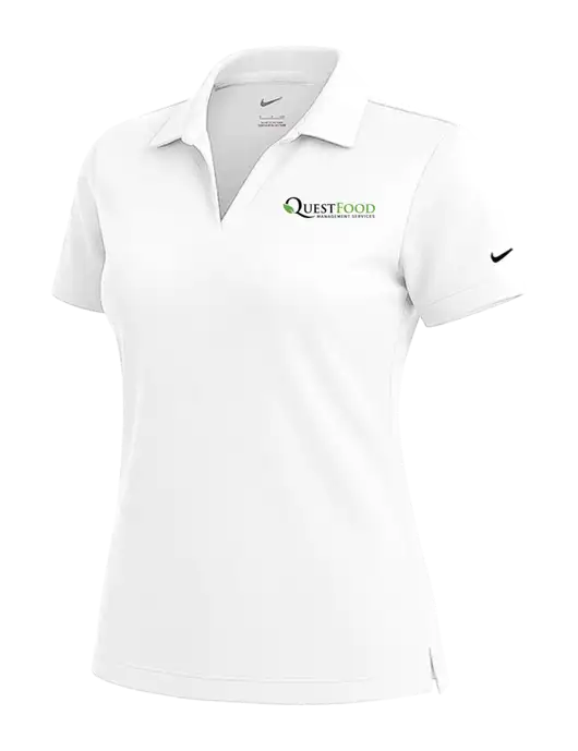 NIKE White Womens Dri-Fit Micro Pique Polo w/Quest Food Logo