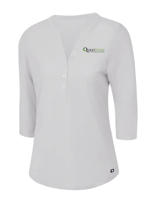 OGIO Bright White Jewel Henley w/Quest Food Logo