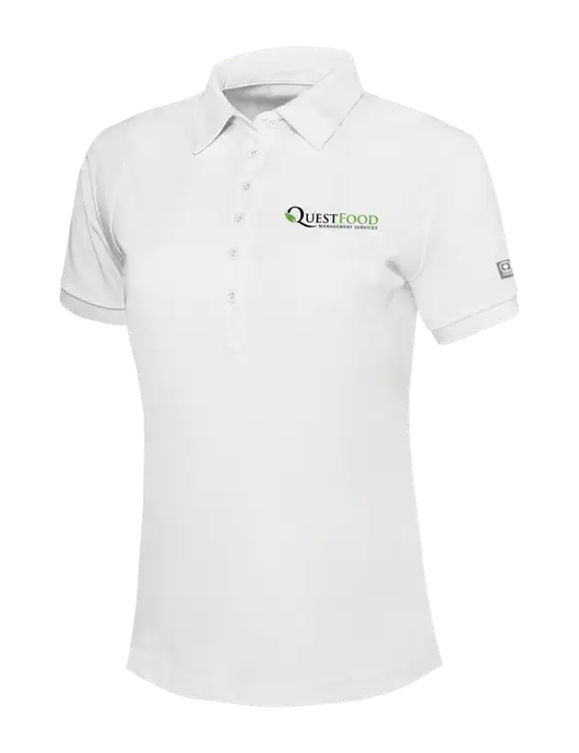 OGIO Womens Bright White Jewel Polo w/Quest Food Logo