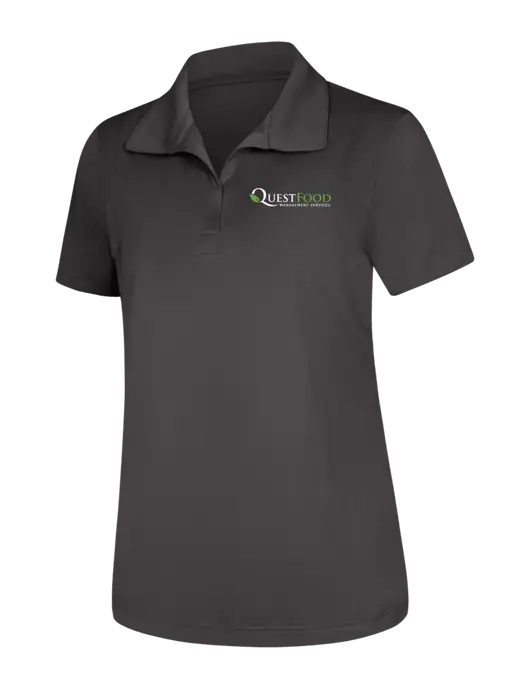Womens Dark Grey Micropique Sport-Wick Polo w/Quest Food Logo
