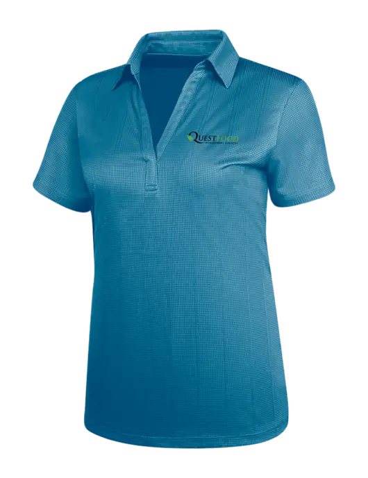 Carolina Blue Womens Performance Fine Jacquard Polo w/Quest Food Logo