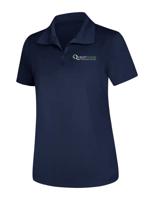 Womens Navy Micropique Sport-Wick Polo w/Quest Food Logo