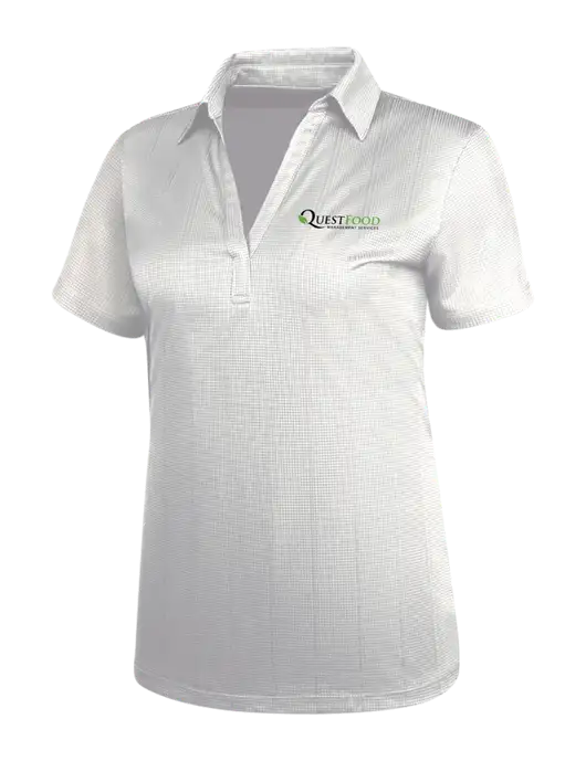 White Womens Performance Fine Jacquard Polo w/Quest Food Logo
