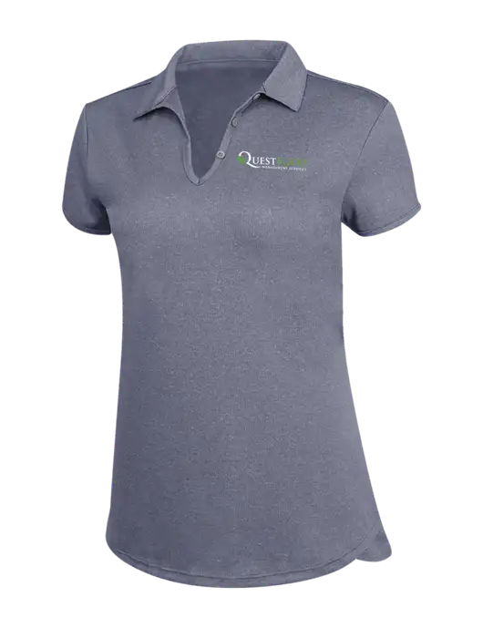 True Navy Womens Trace Heather Polo w/Quest Food Logo