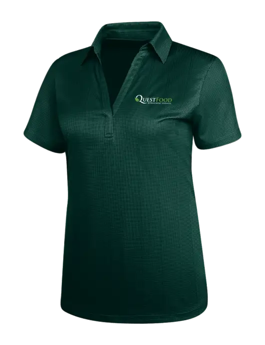Dark Green Womens Performance Fine Jacquard Polo w/Quest Food Logo