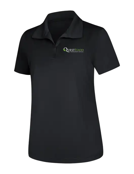 Womens Black Micropique Sport-Wick Polo w/Quest Food Logo