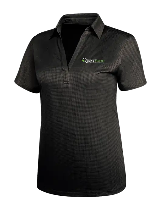 Black Womens Performance Fine Jacquard Polo w/Quest Food Logo