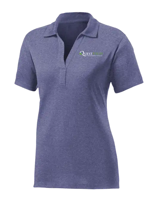 Womens Navy Heather Contender Polo w/Quest Food Logo
