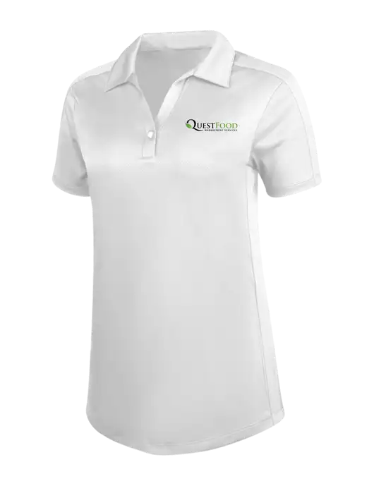 Womens White Diamond Jacquard Polo w/Quest Food Logo
